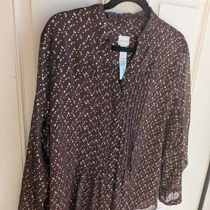 Chico's Dark Purple Blouse with Gold Dots